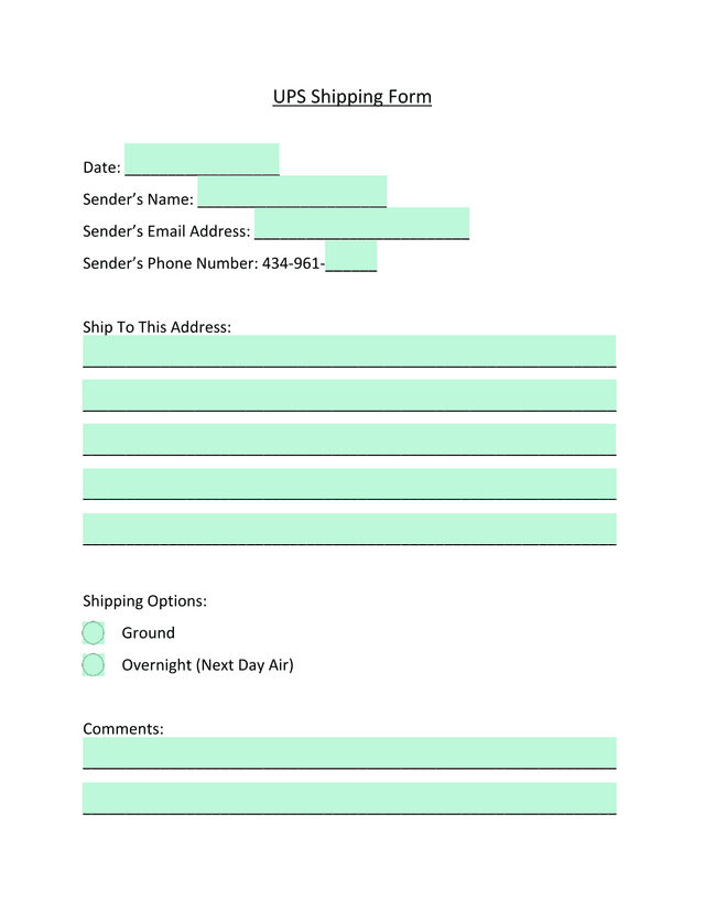 UPS Shipping Form screenshot