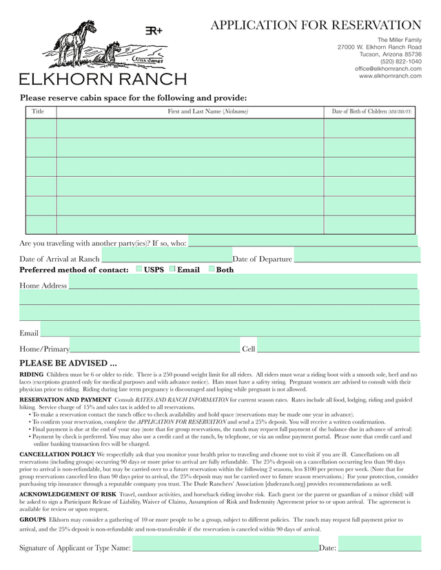 Application For Reservation screenshot