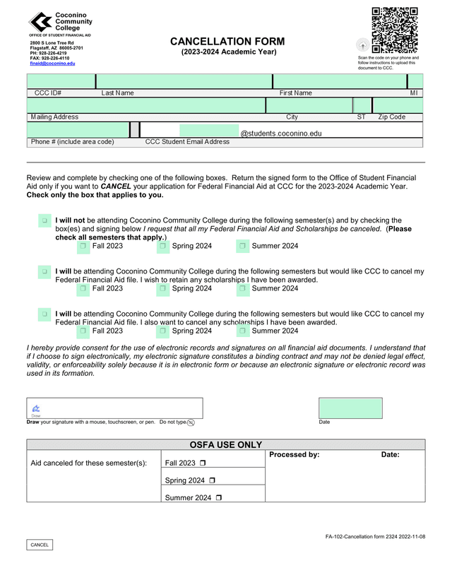 FA 102 Cancellation Form 2324 screenshot