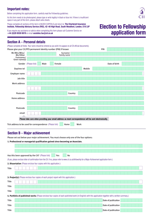 Election To Fellowship Application Form screenshot
