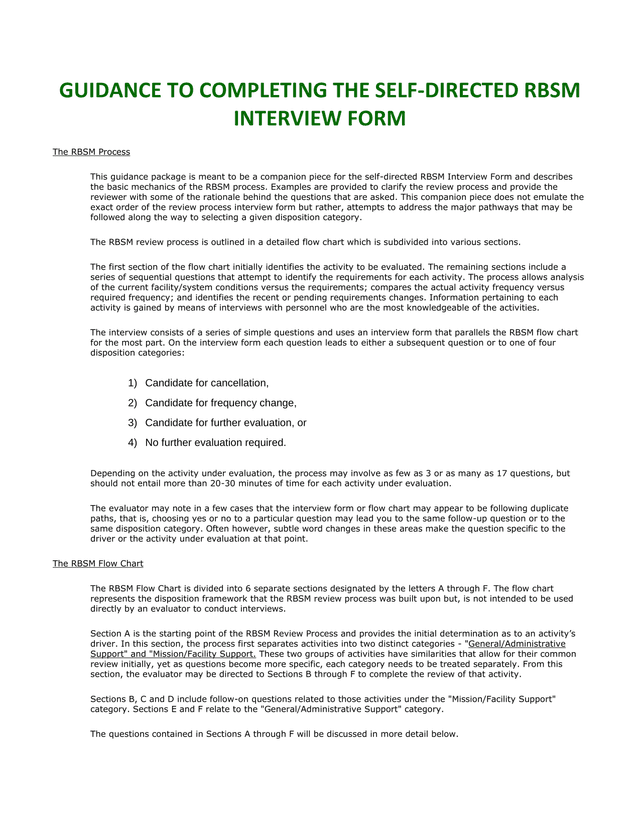 GUIDANCE TO COMPLETING THE SELF DIRECTED RBSM INTERVIEW FORM screenshot