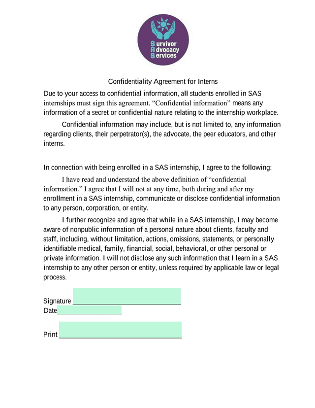 Confidentiality Agreement For Interns screenshot