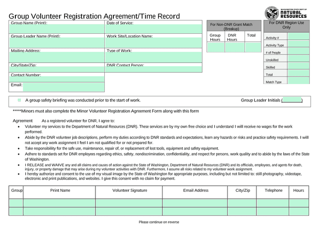 Group Volunteer Registration AgreementTime Record screenshot