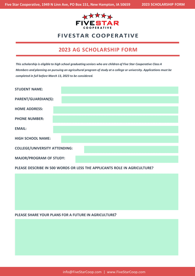 2023 AG Scholarship Form screenshot