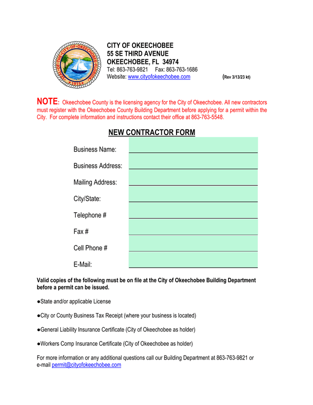 New Contractor Form screenshot