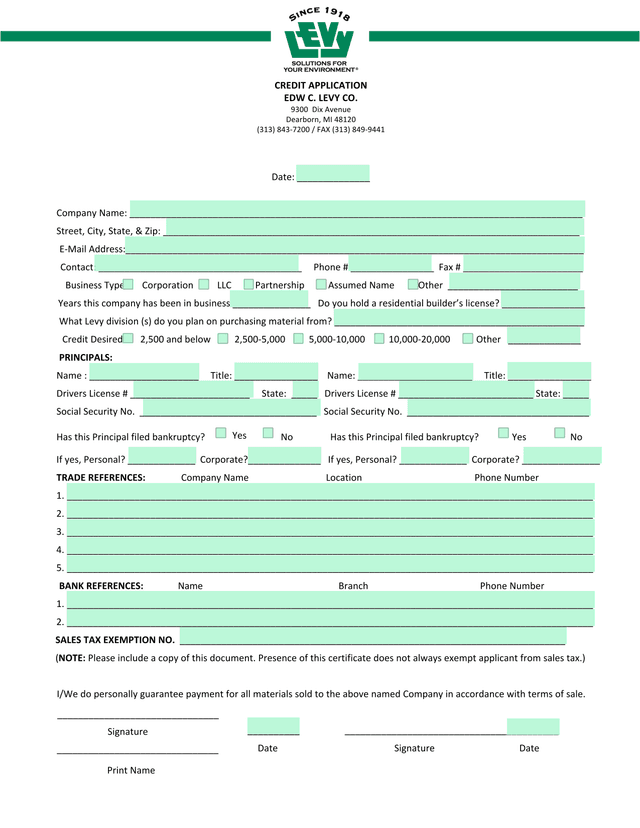 Credit Application screenshot