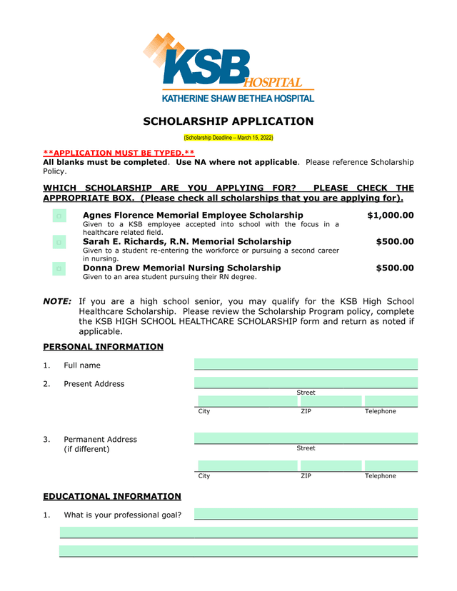 Scholarship Application screenshot