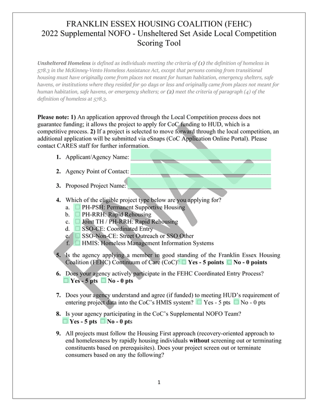 2022 Supplemental NOFO   Unsheltered Set Aside Local Competition Scoring Tool screenshot