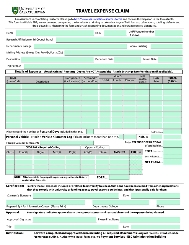 TRAVEL EXPENSE CLAIM screenshot