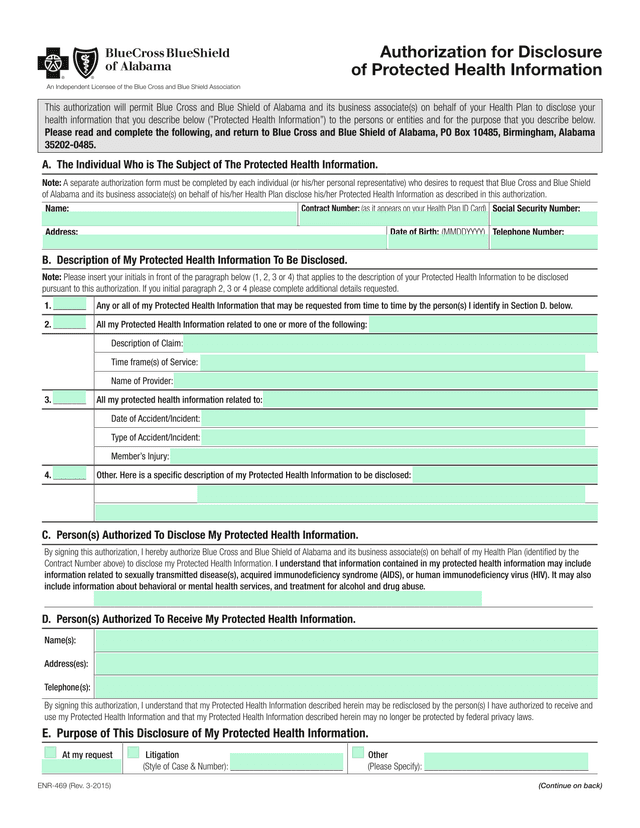 Authorization For Disclosure Of Protected Health Information screenshot