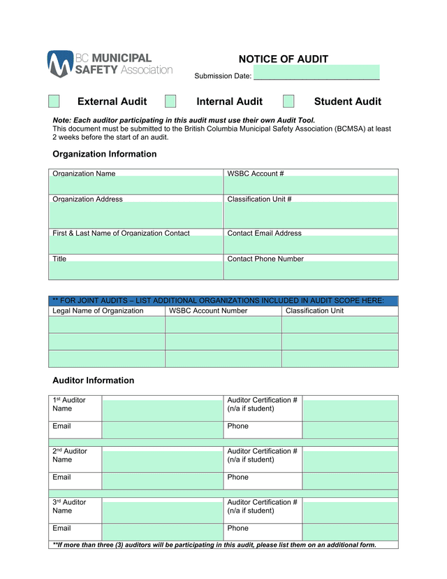 Notice Of Audit screenshot