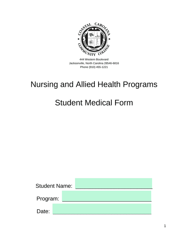 Student Medical Form screenshot