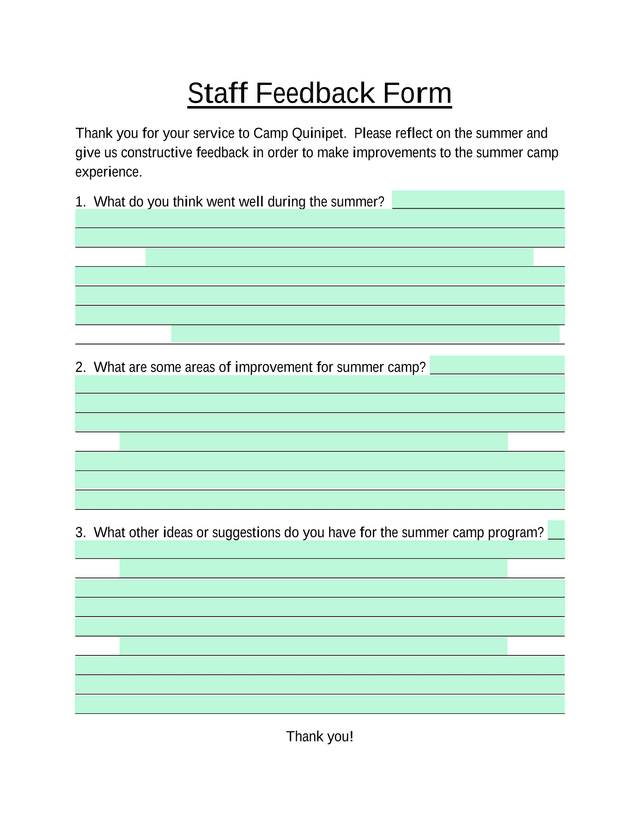 Staff Feedback Form screenshot