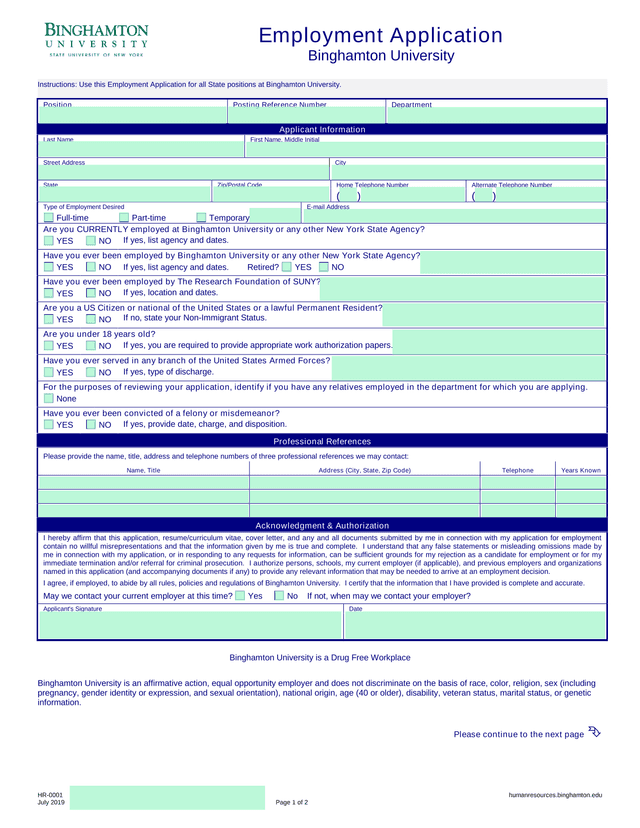 Employment Application screenshot