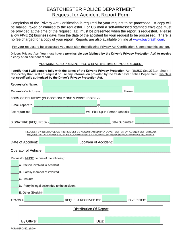 Request For Accident Report Form screenshot