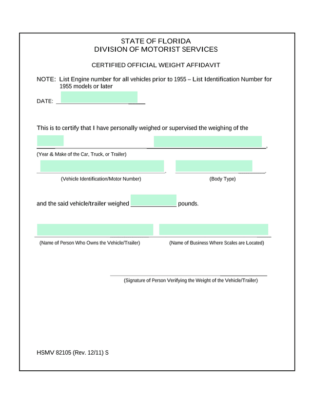 Certified Official Weight Affidavit screenshot