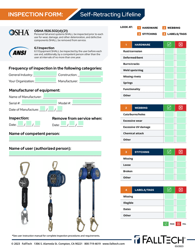 Self Retracting Lifeline Inspection Form screenshot