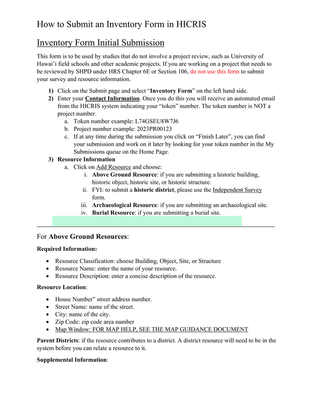 How To Submit An Inventory Form In HICRIS screenshot