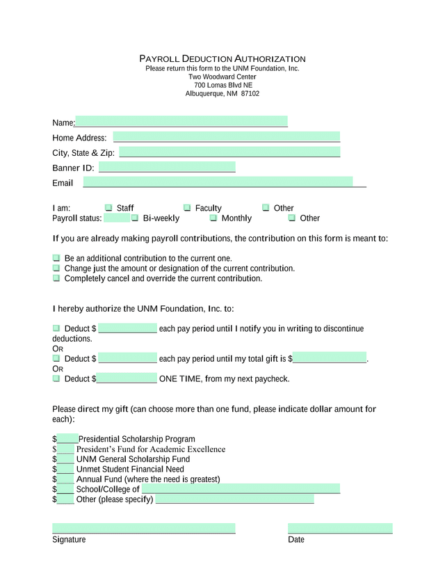 PAYROLL DEDUCTION AUTHORIZATION screenshot