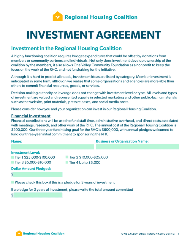 Investment Agreement For Regional Housing Coalition screenshot