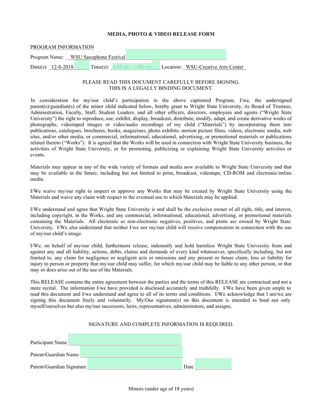 Media, Photo  Video Release Form screenshot