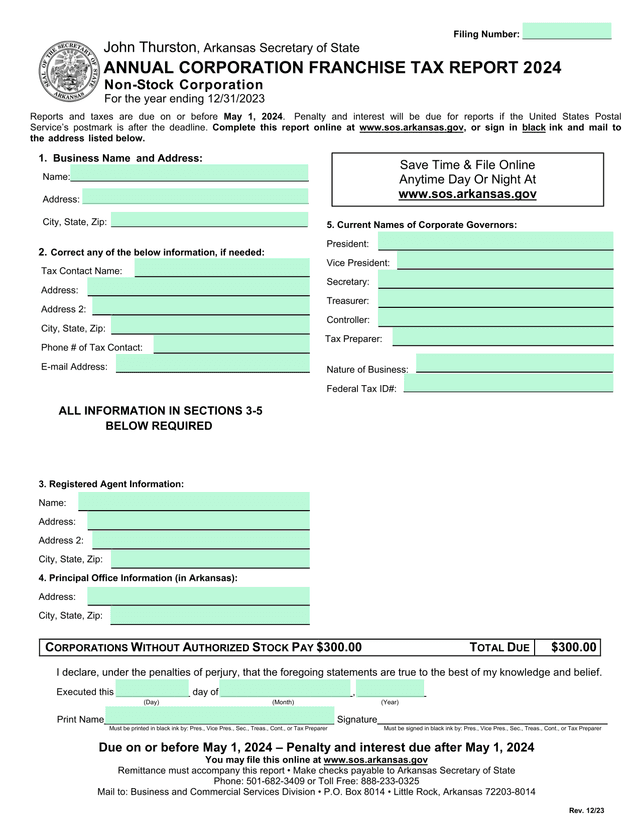 Annual Corporation Franchise Tax Report 2024 screenshot
