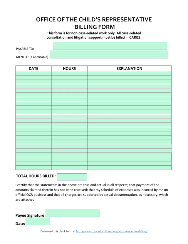 OFFICE OF THE CHILDS REPRESENTATIVE BILLING FORM screenshot