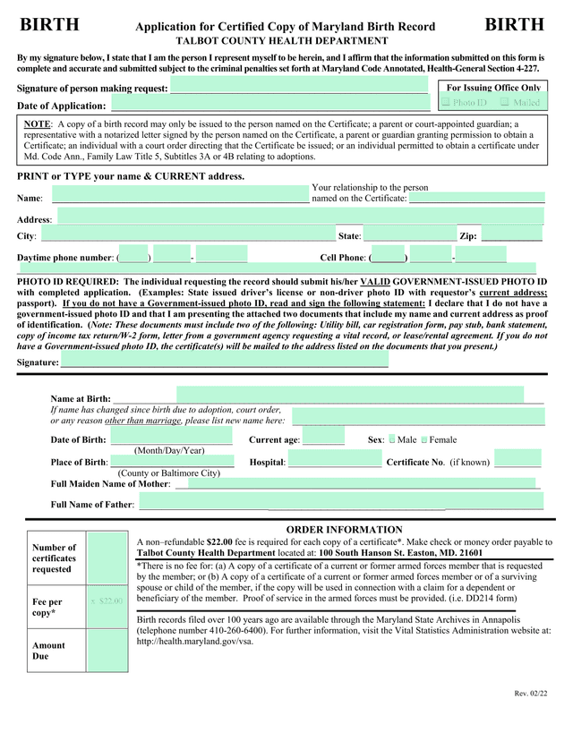 Application For Certified Copy Of Maryland Birth Record screenshot