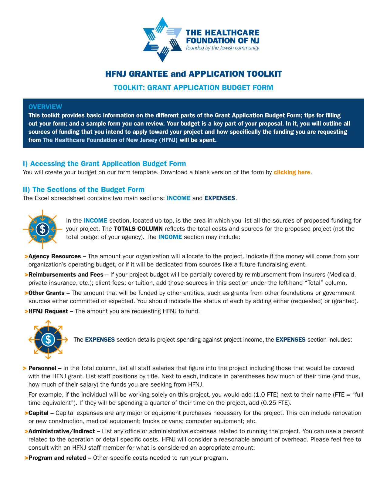 HFNJ GRANTEE And APPLICATION TOOLKIT GRANT APPLICATION BUDGET FORM screenshot
