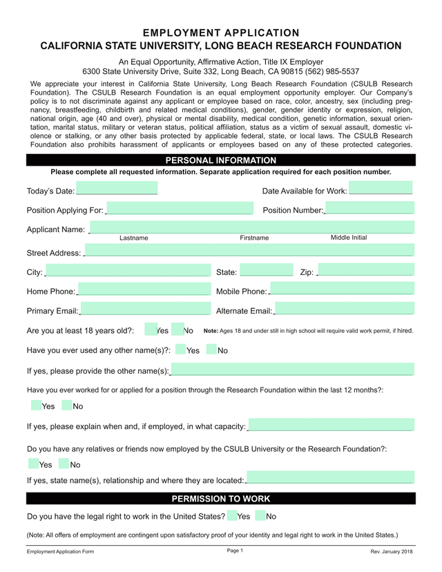 Employment Application screenshot