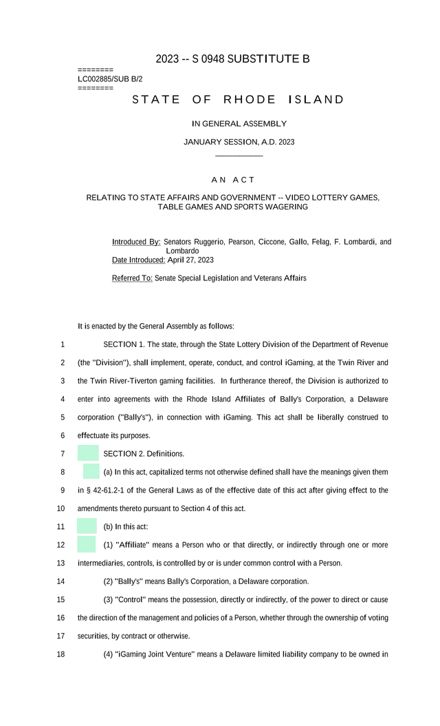 S 0948 SUBSTITUTE B An Act Relating To State Affairs And Government    Video Lottery Games, Table Ga screenshot