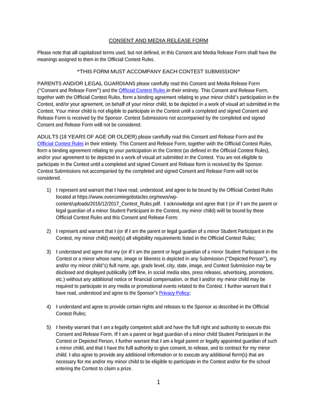 CONSENT AND MEDIA RELEASE FORM screenshot