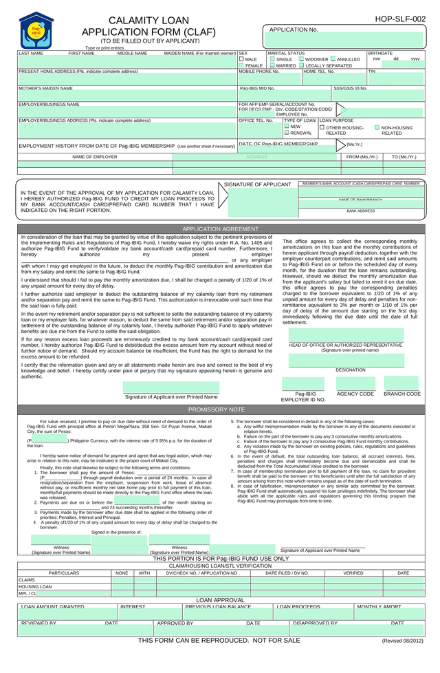 Calamity Loan Application Form (CLAF) screenshot