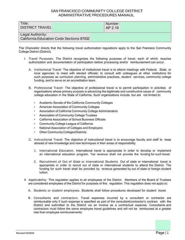 District Travel Administrative Procedures screenshot