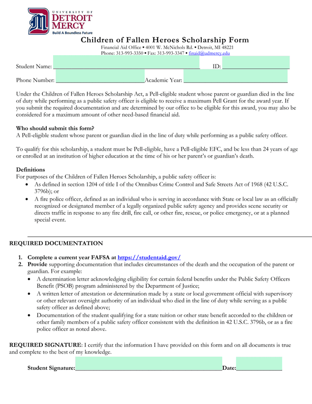 Children Of Fallen Heroes Scholarship Form screenshot