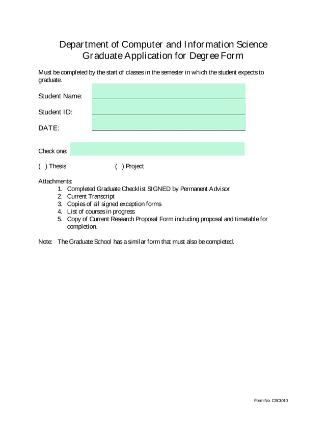 Graduate Application For Degree Form screenshot