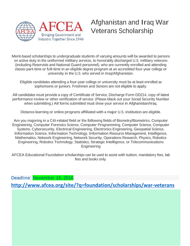 Afghanistan And Iraq War Veterans Scholarship screenshot