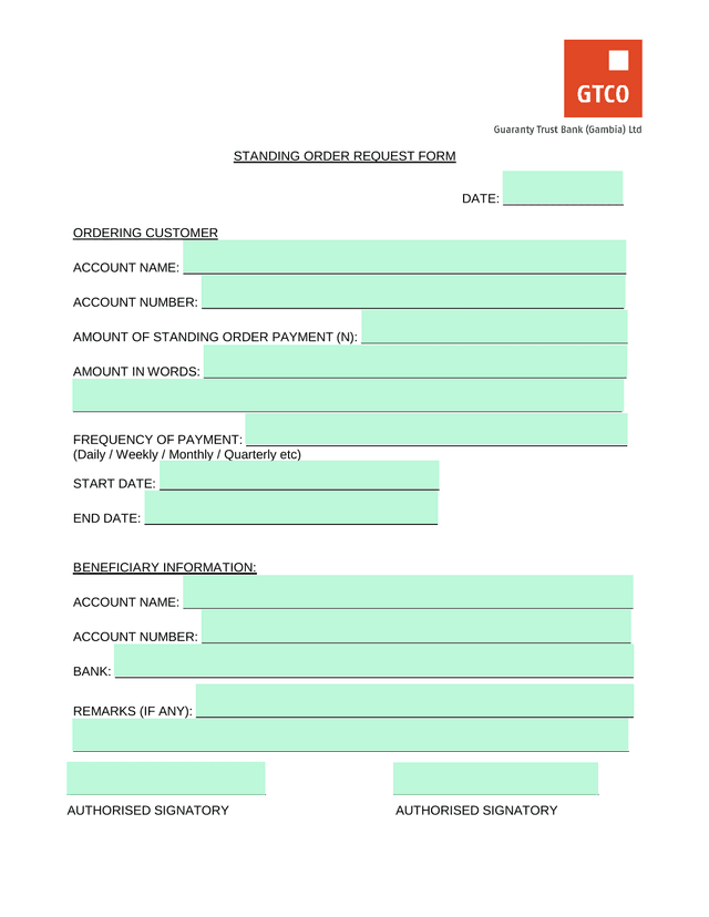 Standing Order Request Form screenshot