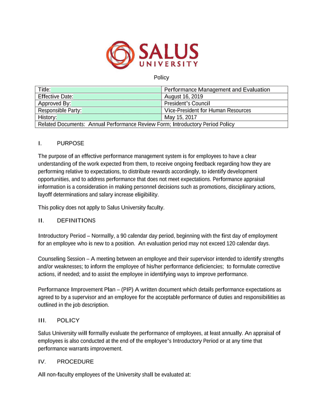 Performance Management And Evaluation Policy screenshot