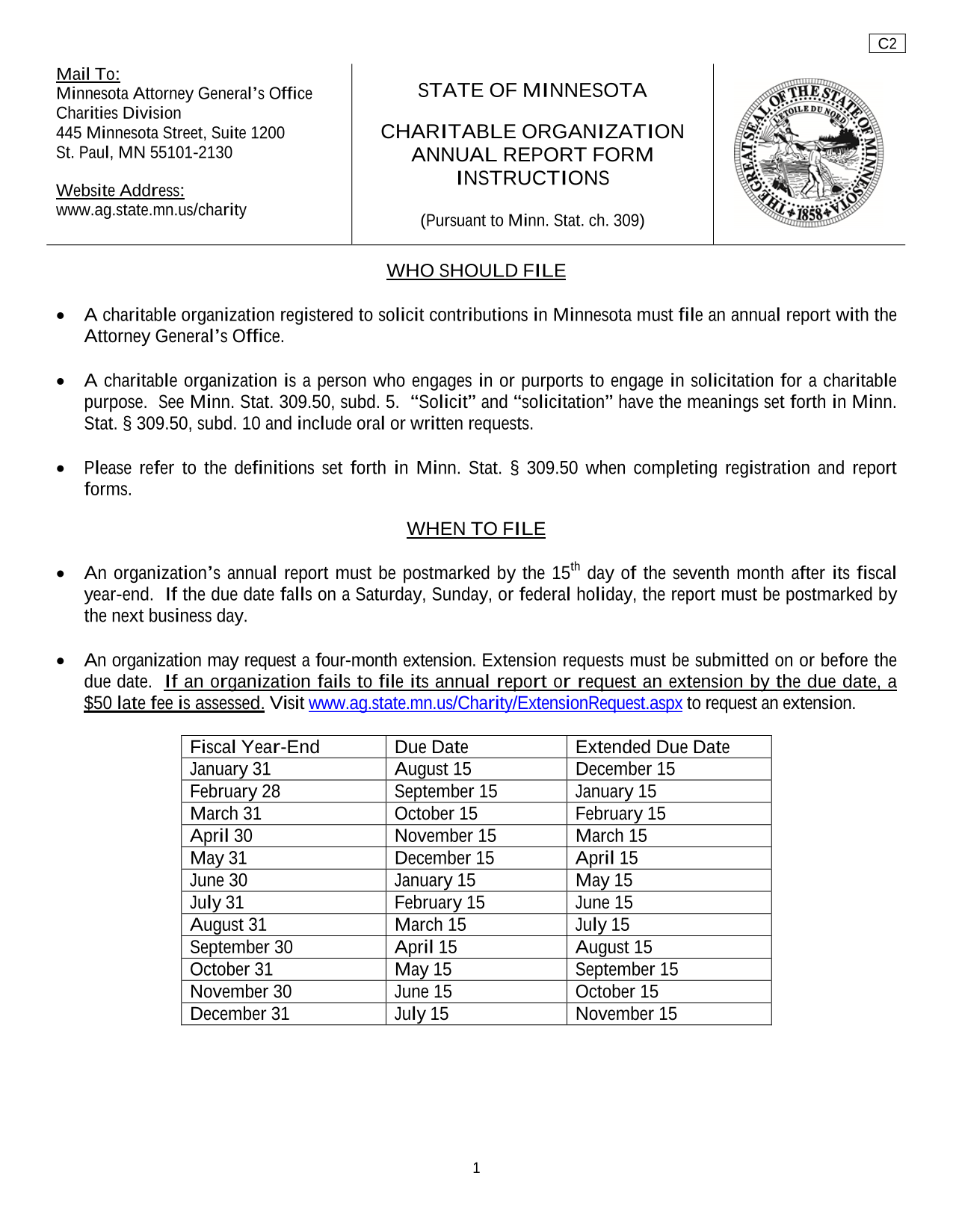 STATE OF MINNESOTA CHARITABLE ORGANIZATION ANNUAL REPORT FORM screenshot