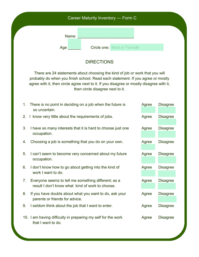 Career Maturity Inventory  Form C screenshot