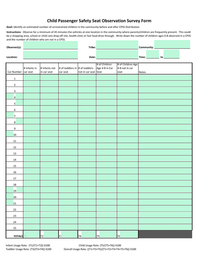 Child Passenger Safety Seat Observation Survey Form screenshot