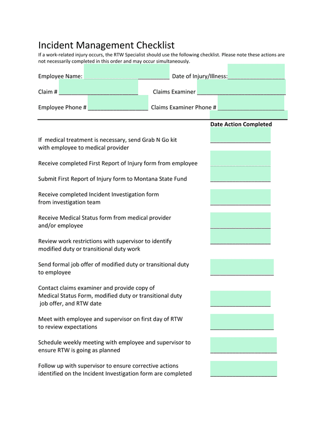 Incident Management Checklist screenshot