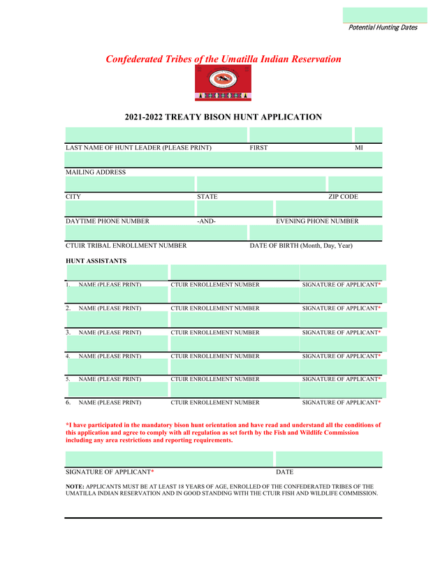 2021 2022 Treaty Bison Hunt Application screenshot