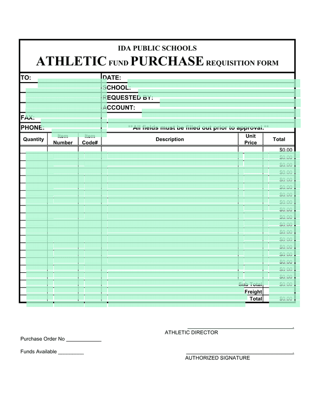 IDA Public Schools Purchase Requisition Form screenshot