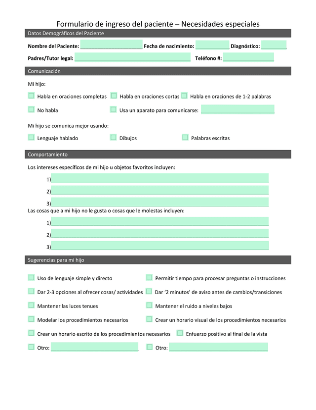 Formulario De Ingreso Del Paciente  Necesidades Especiales screenshot