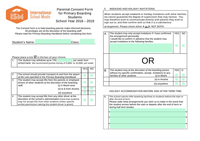 Parental Consent Form For Primary Boarding Students screenshot