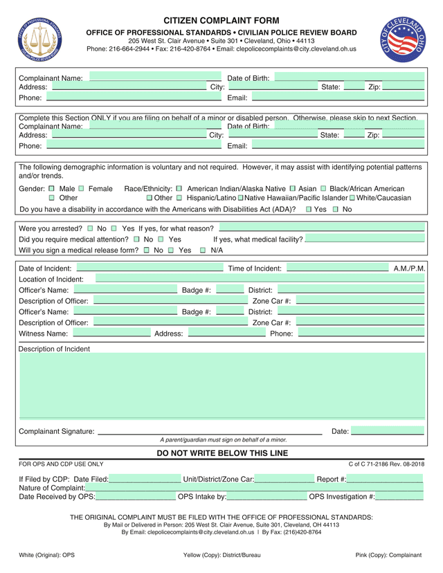 CITIZEN COMPLAINT FORM screenshot