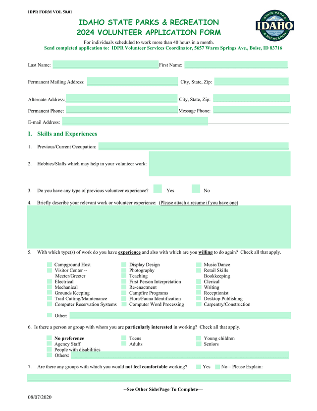 2024 VOLUNTEER APPLICATION FORM screenshot