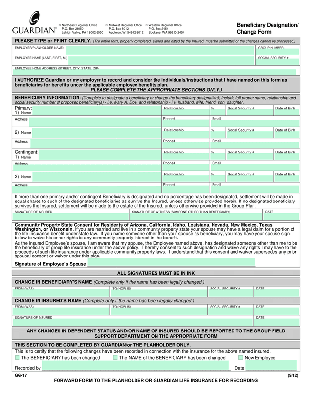 Beneficiary Designation Form screenshot
